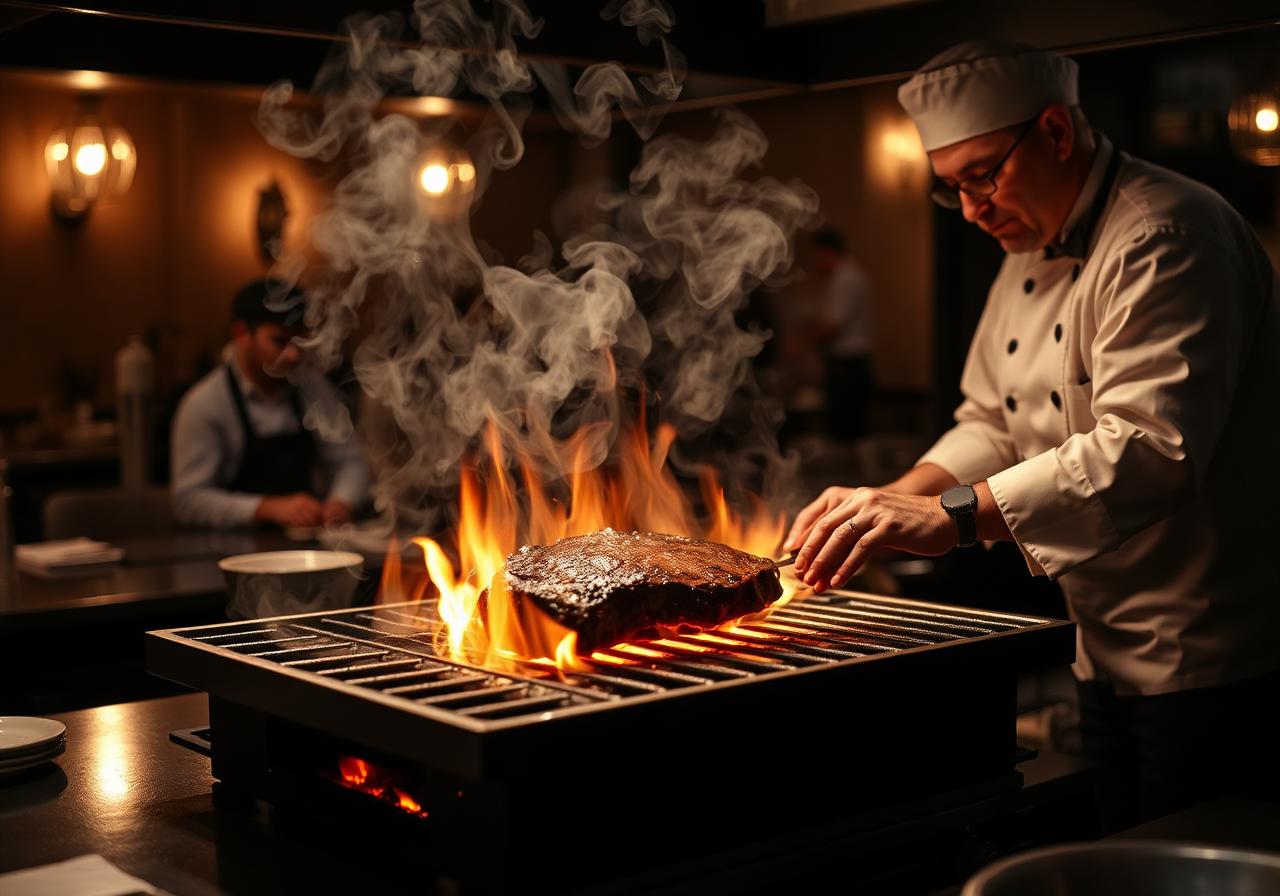 Chef aan de houtskool grill