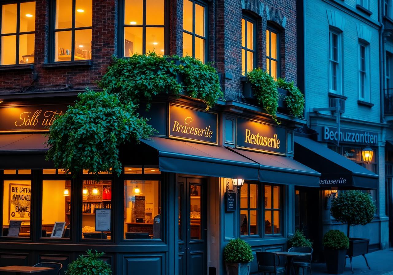 Brasserie Leysen exterieur in de avond